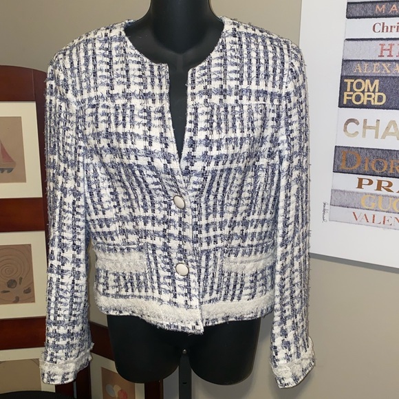 Euc Javier Simorra blue &white Tweed jacket - Picture 1 of 4